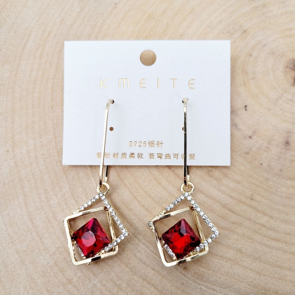2/$20 Brand New Gold Tone Red With Rhinestone Earrings